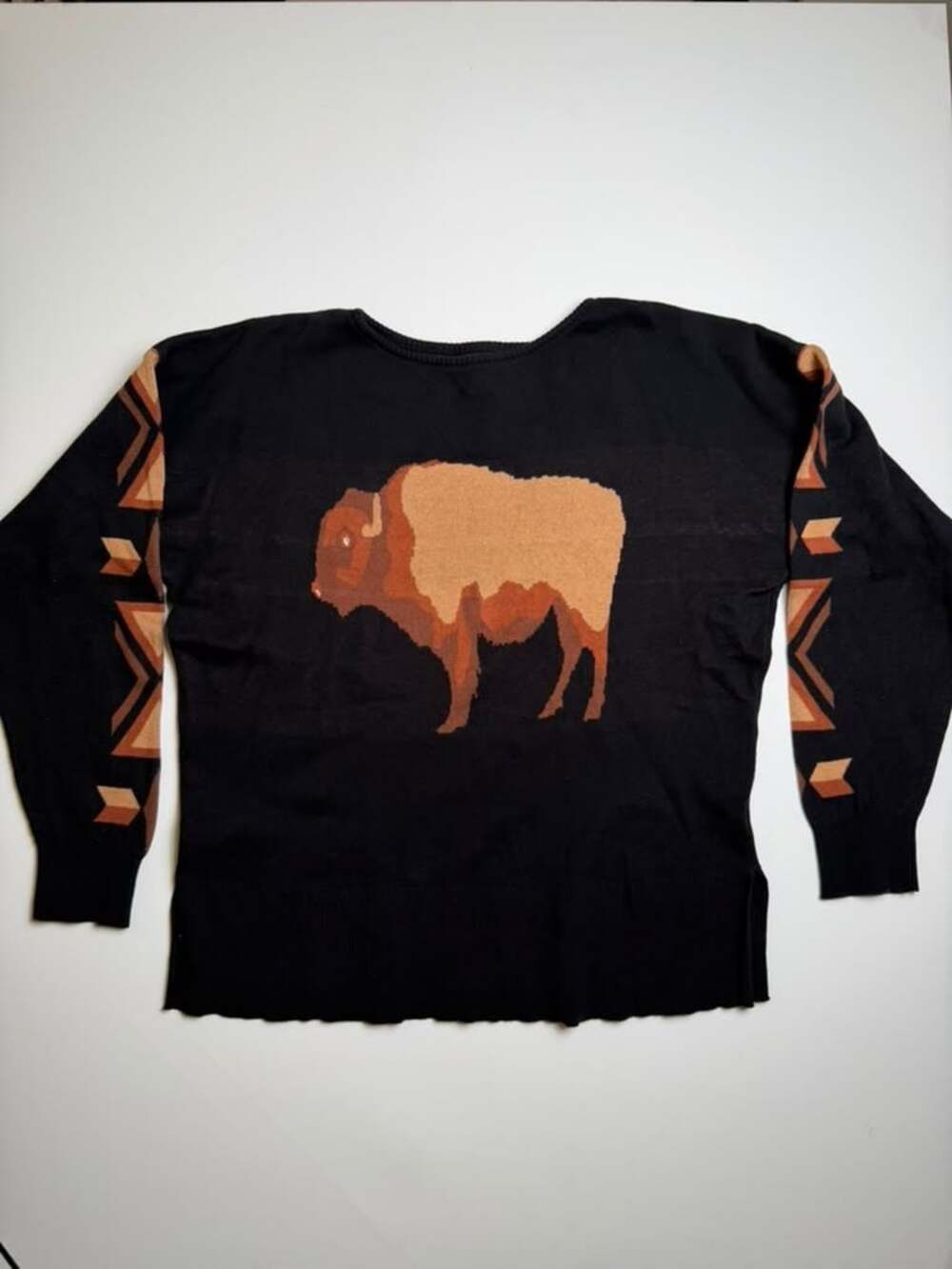 Women's Boho Rodeo Western Buffalo Crewneck Sweater Bison Pullover
